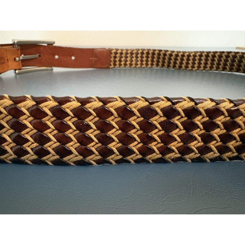 Martin Dingman 38/90 Leather Braided/Woven Owen Belt 50019 Brown/Cream